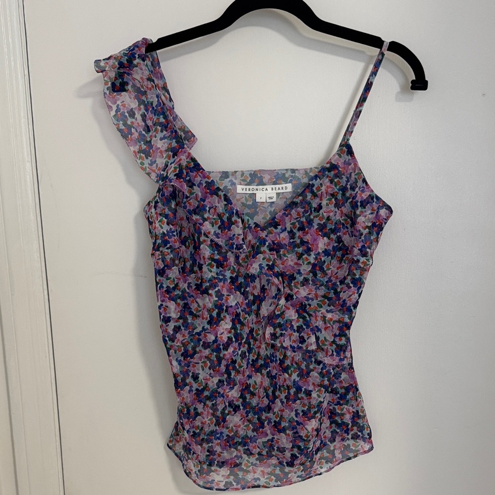 Veronica Beard Vibrant Floral One-Shoulder Blouse